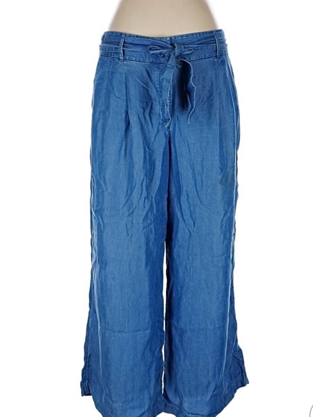 Ann Taylor Blue Wide-Leg Tie-Waist Jeans